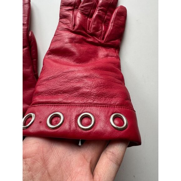 KENNETH COLE REACTION Red Leather Grommet Trim Wool Knit Lined Gloves, Size 7.5 - Picture 4 of 16